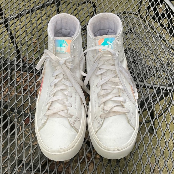Cool Puma Iridescent Reflective White Size 6C? High Top Lace Up Sneakers! - Picture 11 of 15